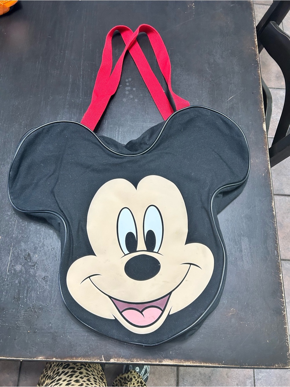 Black Mickey Mouse Character Tote Bag with Red Straps